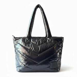 Love & Sports Women's Olivia Large Puffer Tote Bag Black Nylon Quilted